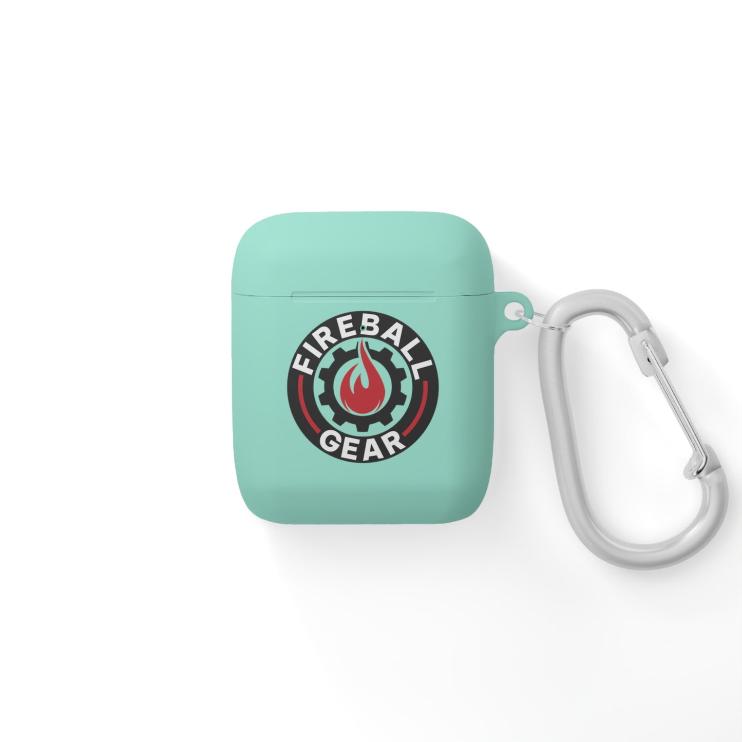 Fireball Gear - Flame & Gear Circle - Negro y rojo - Suba su propia imagen de código de barras de gimnasio personal para imprimirla en la parte posterior - Funda para AirPods