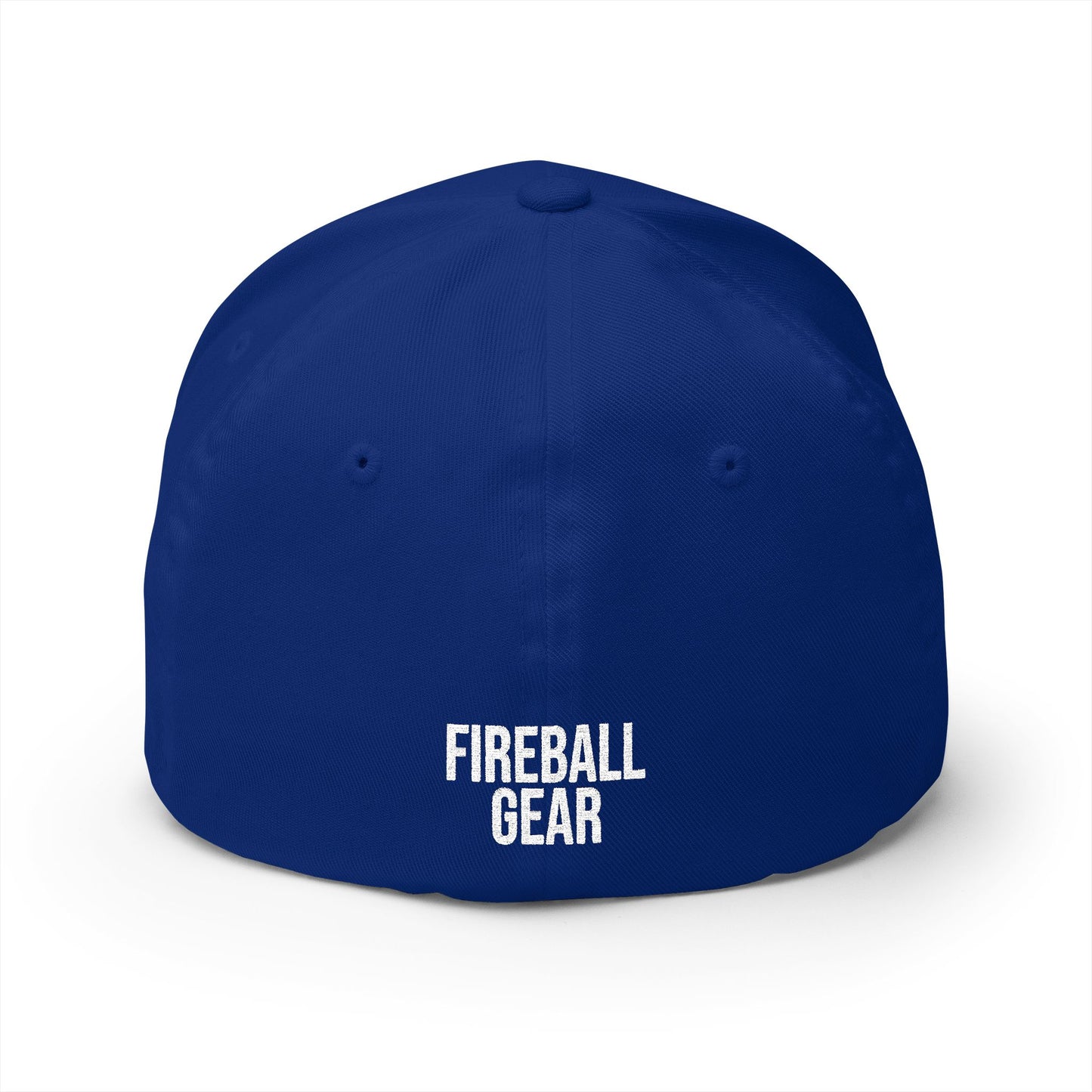 Gorra de béisbol bordada FlexFit de la serie Beast Mode - Flame & Gear - Blanca