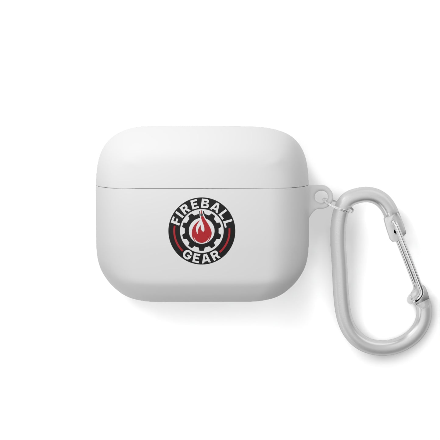 Fireball Gear - Flame & Gear Circle - Negro y rojo - Suba su propia imagen de código de barras de gimnasio personal para imprimirla en la parte posterior - Funda para AirPods