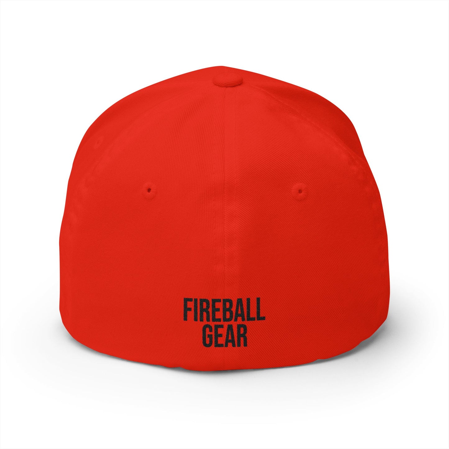 Beast Mode Series – Flame & Gear – Schwarz – FlexFit-Baseballkappe mit Stickerei