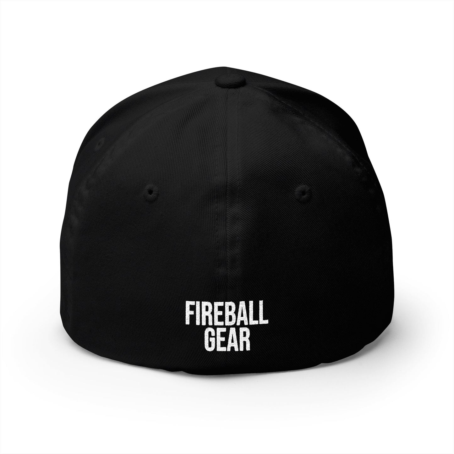 Gorra de béisbol bordada FlexFit de la serie Beast Mode - Flame & Gear - Blanca
