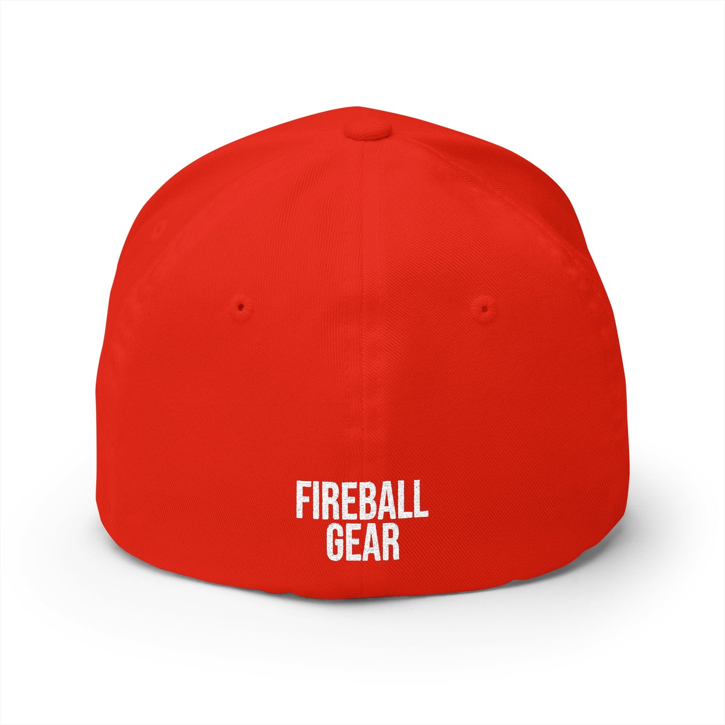 Gorra de béisbol bordada FlexFit de la serie Beast Mode - Flame & Gear - Blanca