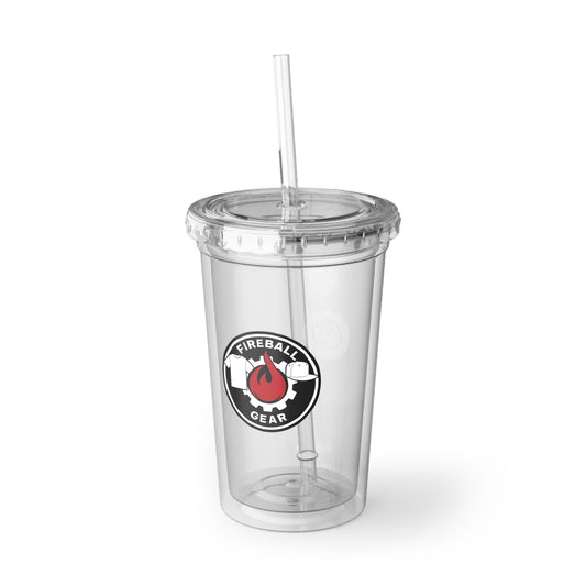 Fireball Gear - Vaso acrílico aislado de 16 oz, con tapa y pajita