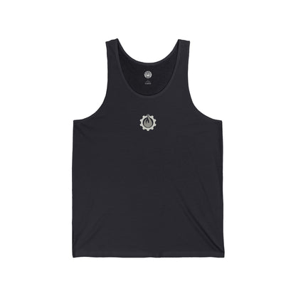 Camiseta sin mangas unisex Fireball Gear - Flame &amp; Gear - Gris y blanca