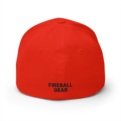 Fireball 3D - Brand Logo - Flame & Text - Red & White - Light Colors - FlexFit Cap