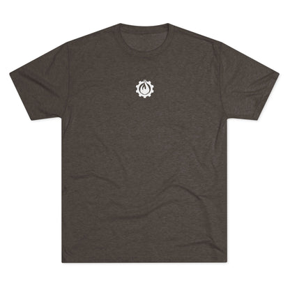 Fireball Gear - Camiseta unisex de mezcla triple blanca con llamas y engranajes
