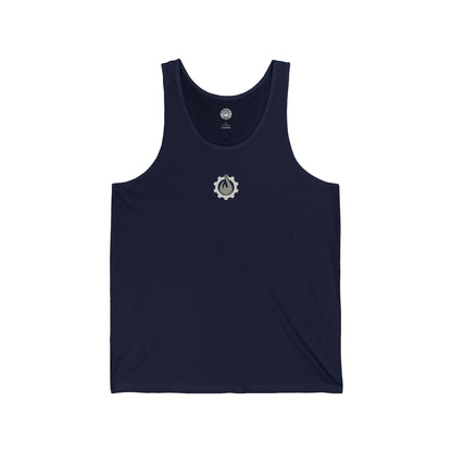 Camiseta sin mangas unisex Fireball Gear - Flame &amp; Gear - Gris y blanca