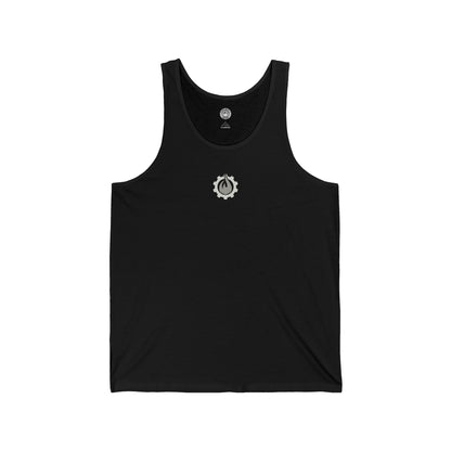 Camiseta sin mangas unisex Fireball Gear - Flame &amp; Gear - Gris y blanca