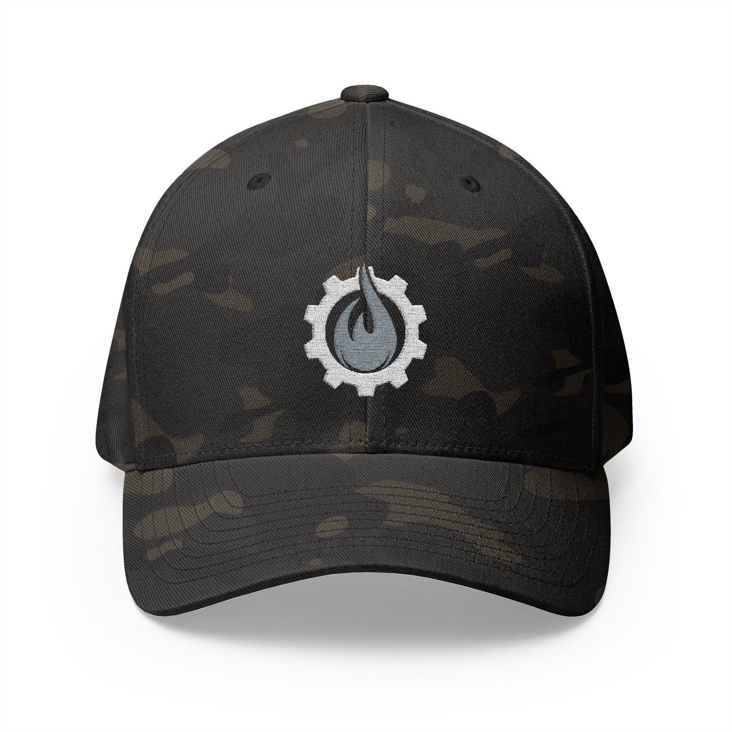 Fireball Gear - Brand Logo - Flame & Gear - Gray & White - FlexFit Cap