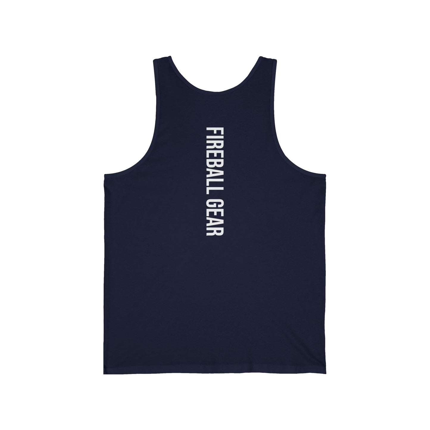 Camiseta sin mangas unisex Fireball Gear - Flame &amp; Gear - Blanca