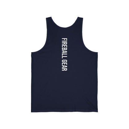 Camiseta sin mangas unisex Fireball Gear - Flame &amp; Gear - Blanca