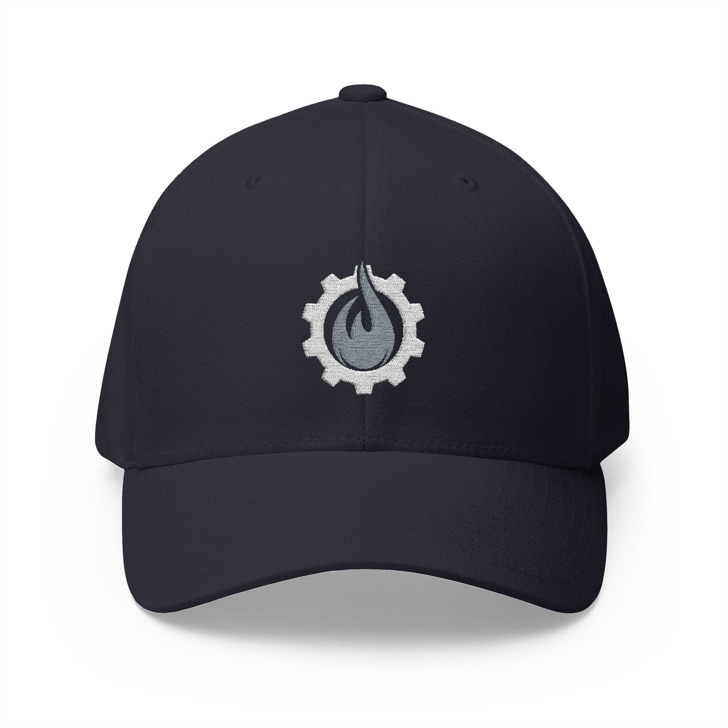 Fireball Gear - Brand Logo - Flame & Gear - Gray & White - FlexFit Cap