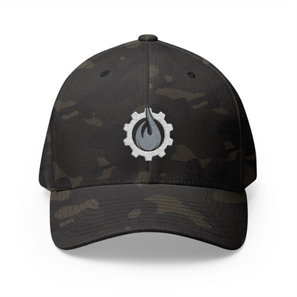 Fireball Gear - Flame & Gear - Gray & White - FlexFit Embroidered Baseball Cap