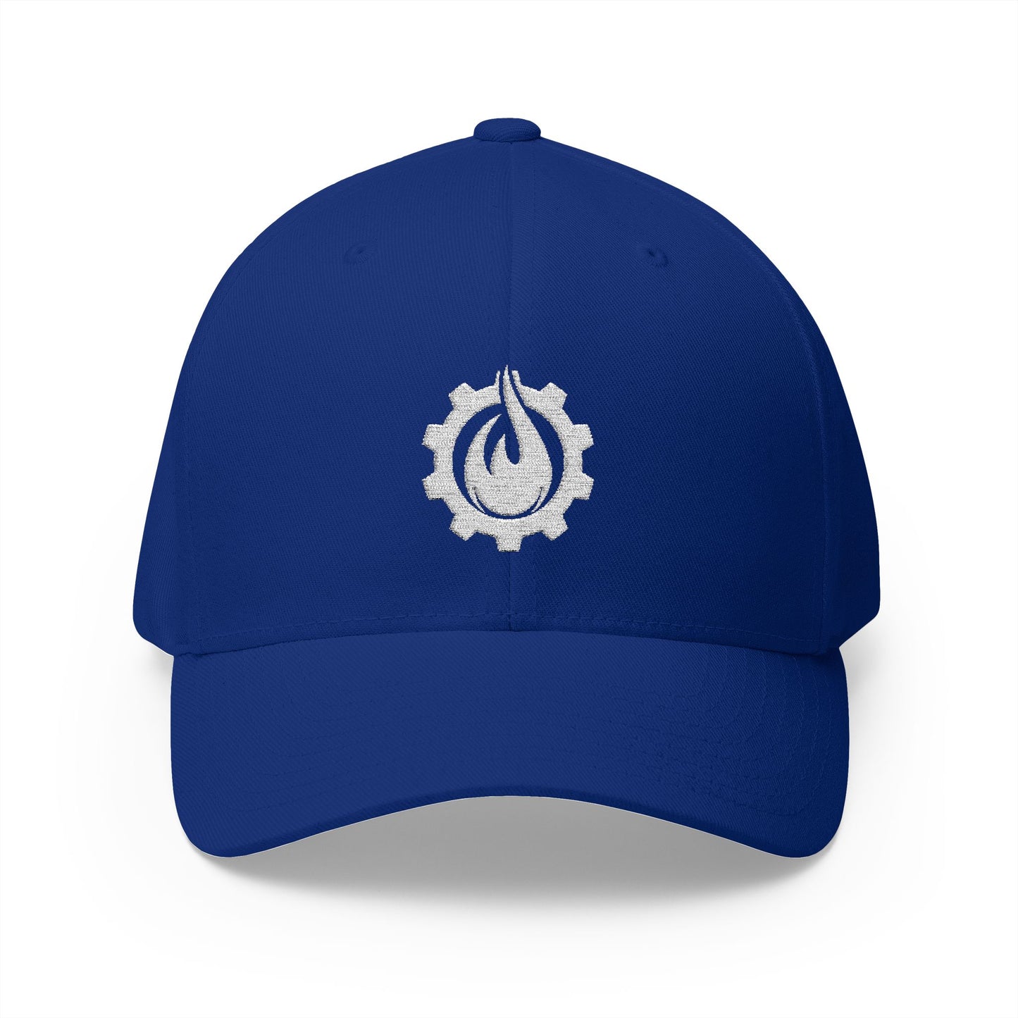Gorra de béisbol bordada FlexFit blanca con llamas y equipo de Fireball Gear