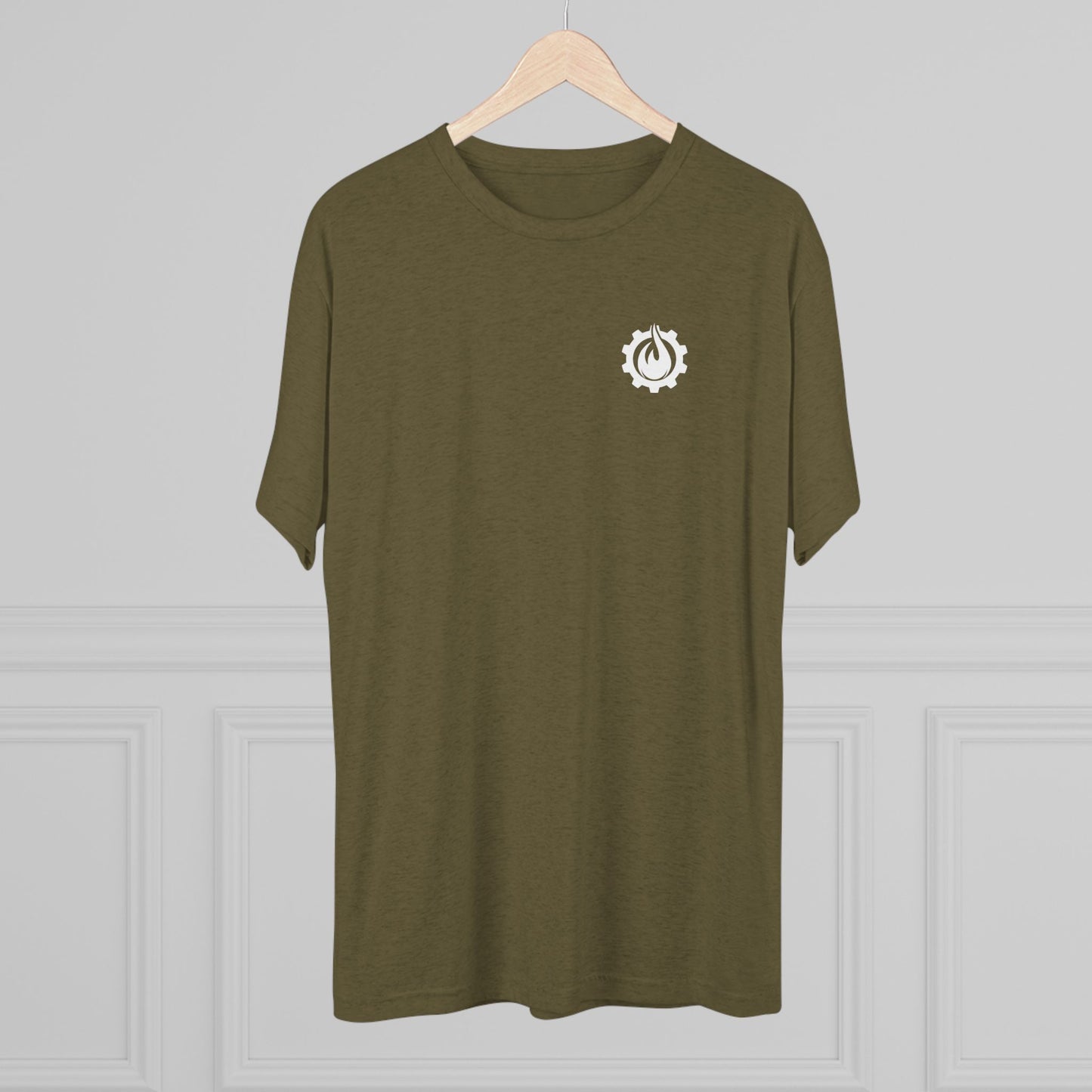 Fireball Gear - Flame &amp; Gear - Camiseta unisex de mezcla triple blanca