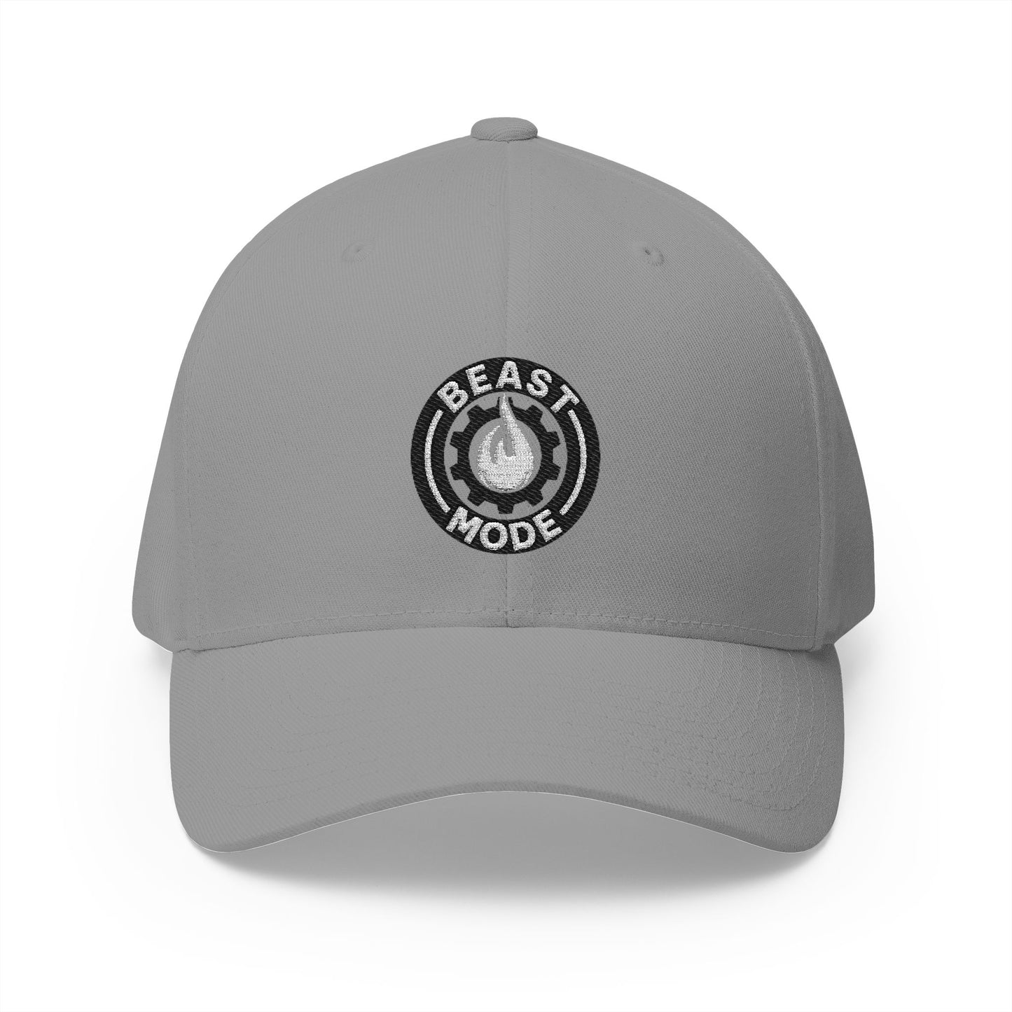 Beast Mode Series - Flame & Gear Circle - FlexFit Cap - Black & White
