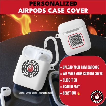 Beast Mode AirPods Case Cover – Black & Red Flame Gear – Personalized with Your Gym Barcode