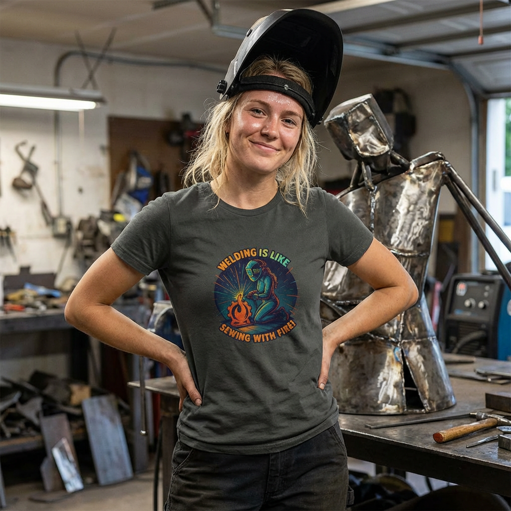 Soldar es como coser con fuego - Camiseta ajustada para mujer