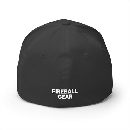 Fireball 3D - Brand Logo - Flame & Text - Red & White - Dark Colors - FlexFit Cap