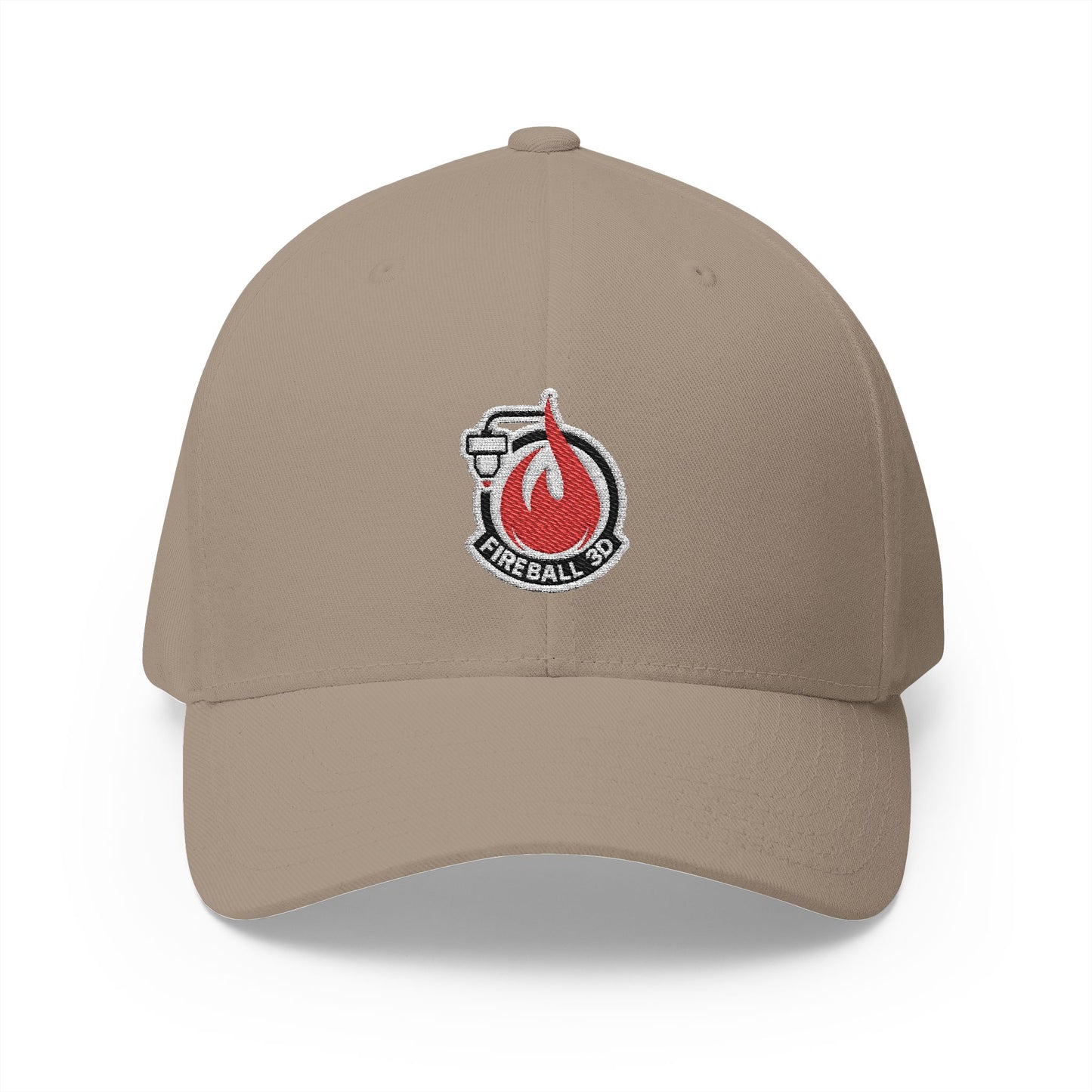 Fireball 3D - Brand Logo - Flame & Text - Red & White - Light Colors - FlexFit Cap
