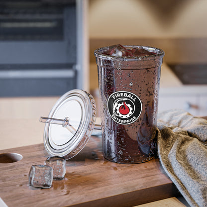 Fireball Enterprise - Vaso acrílico aislado de 16 oz, con tapa y pajita
