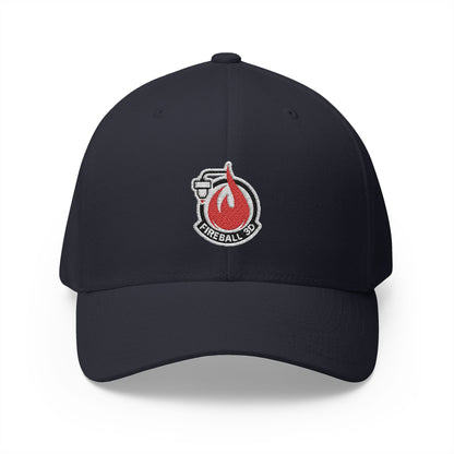 Fireball 3D - Brand Logo - Flame & Text - Red & White - Dark Colors - FlexFit Cap