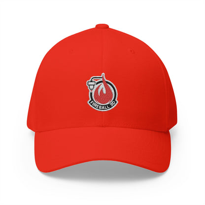 Fireball 3D - Brand Logo - Flame & Text - Red & White - Light Colors - FlexFit Cap