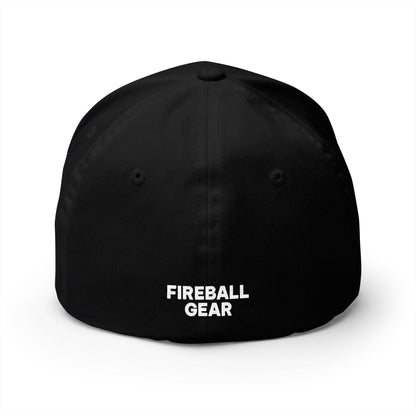 Fireball 3D - Brand Logo - Flame & Text - Red & White - Dark Colors - FlexFit Cap
