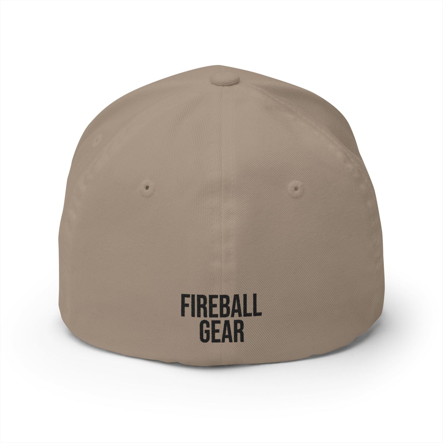 Beast Mode Series – Flame &amp; Gear Circle – FlexFit-Baseballkappe mit Stickerei