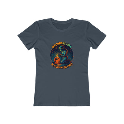 Soldar es como coser con fuego - Camiseta ajustada para mujer